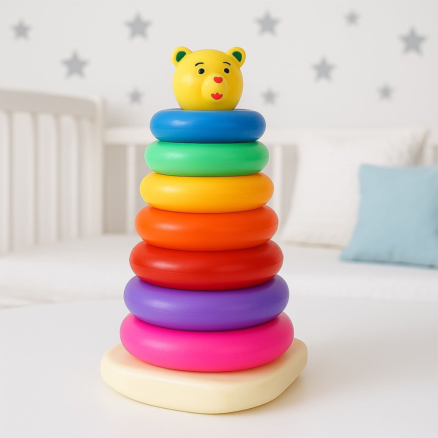 Jumbo plastic teddy bear stacking rings set, perfect for toddler development.