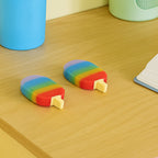 Colorful popsicle erasers in various designs displayed together.