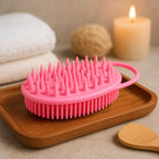 Silicone soft bristle bath brush showcasing dual cleansing and massage sides