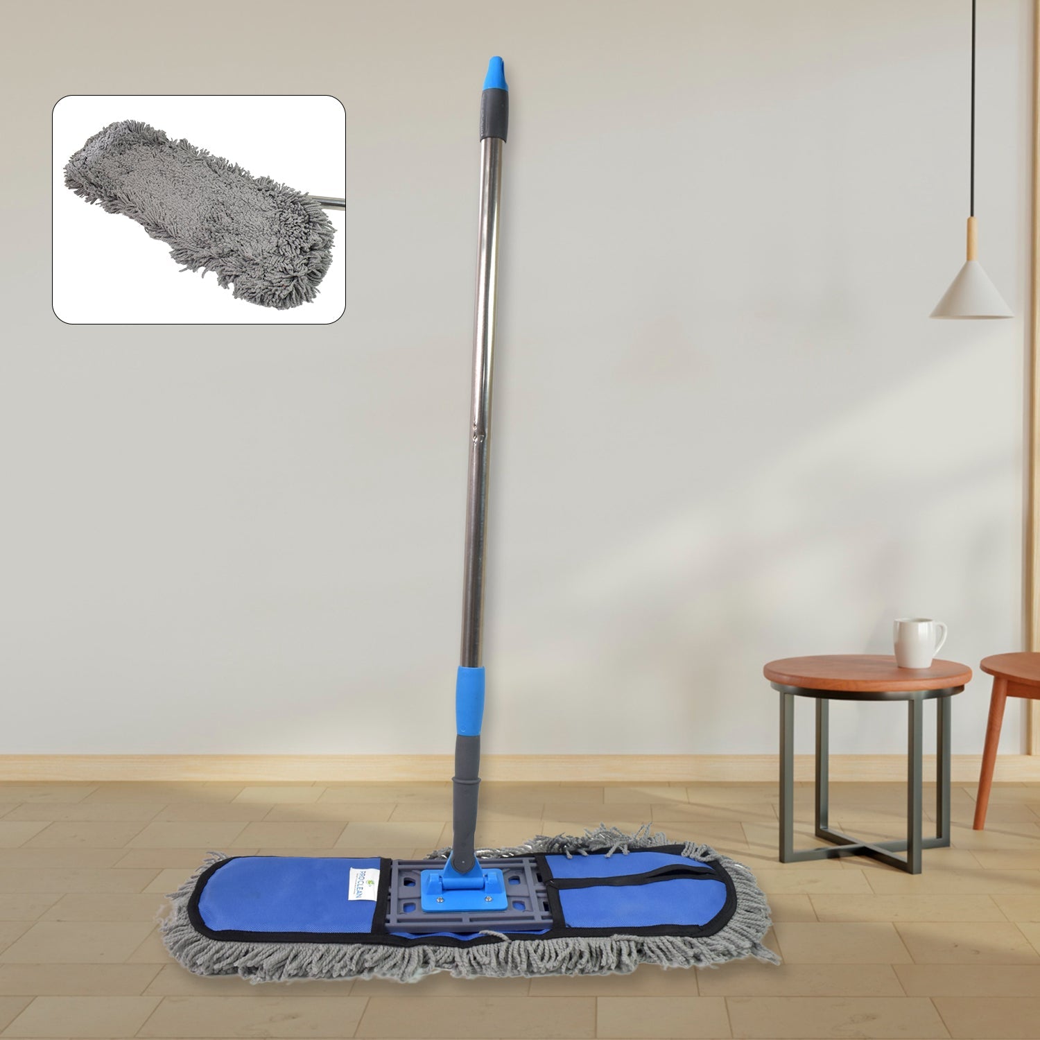 Pro Clean Wet & Dry Floor Mop with long aluminium handle and cotton pad, ready for use.