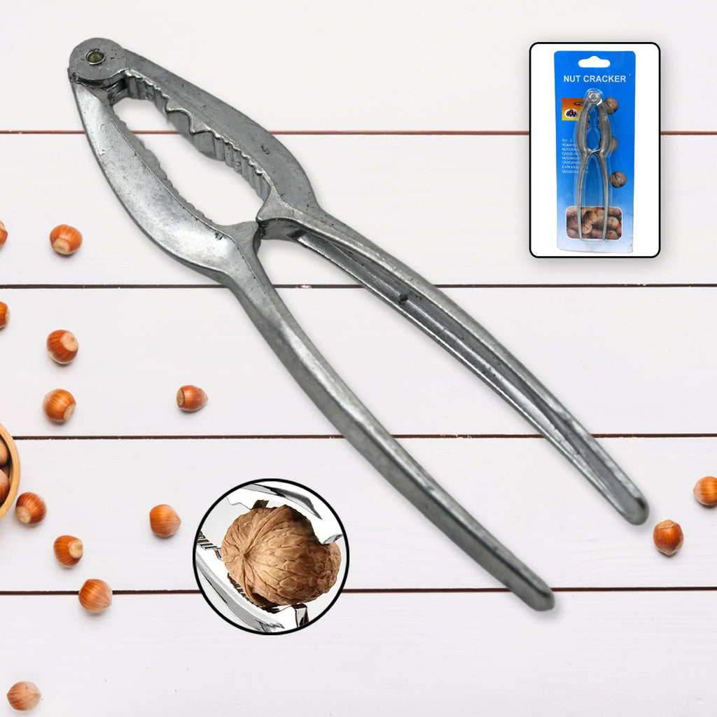 Stainless steel nut cracker featuring a secure, non-slip design.