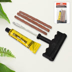 Components of the tubeless tyre repair kit including the reamer and insertion tool.