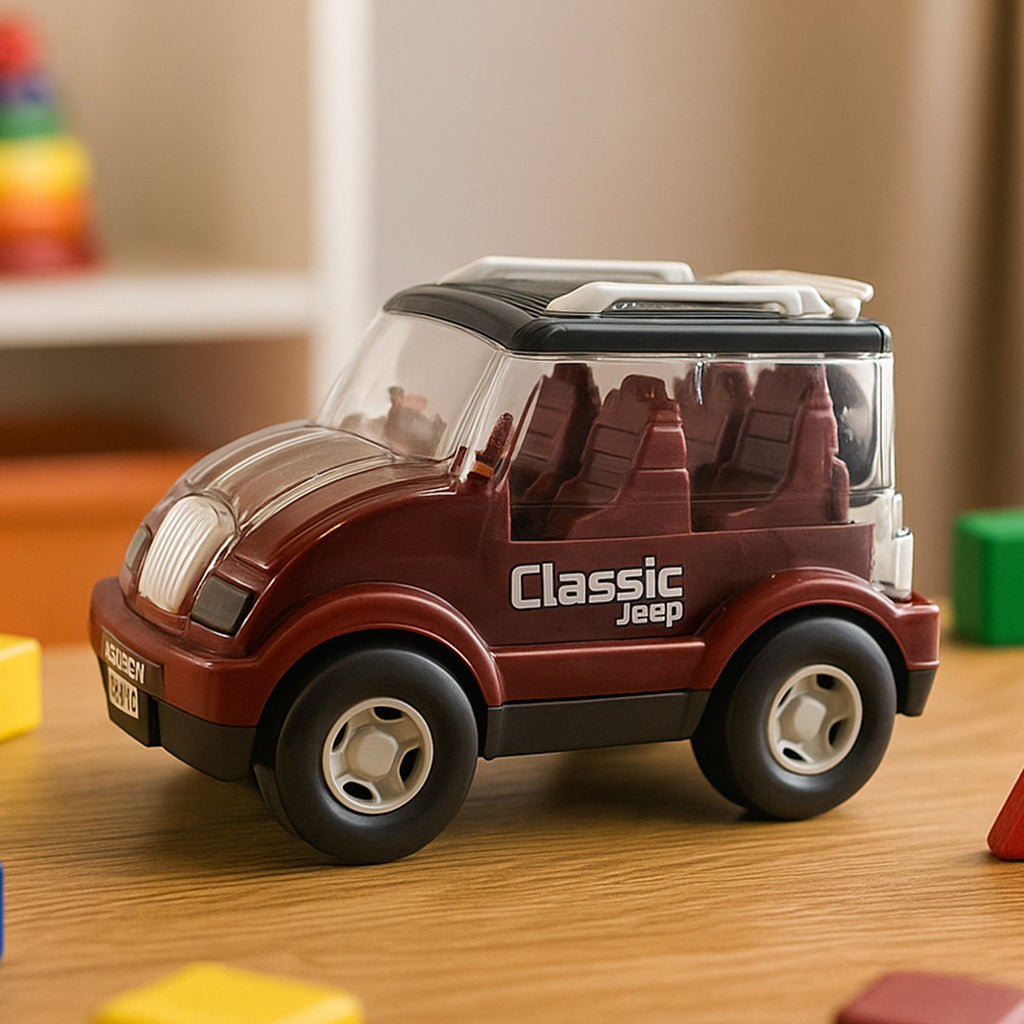 Friction-powered classic jeep toy car with smooth riding wheels