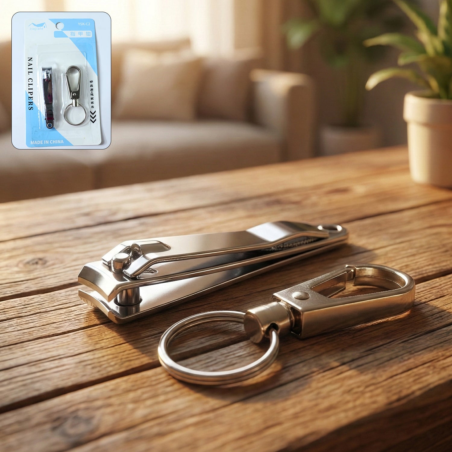Compact stainless steel nail clipper set with keychain holder for easy portability