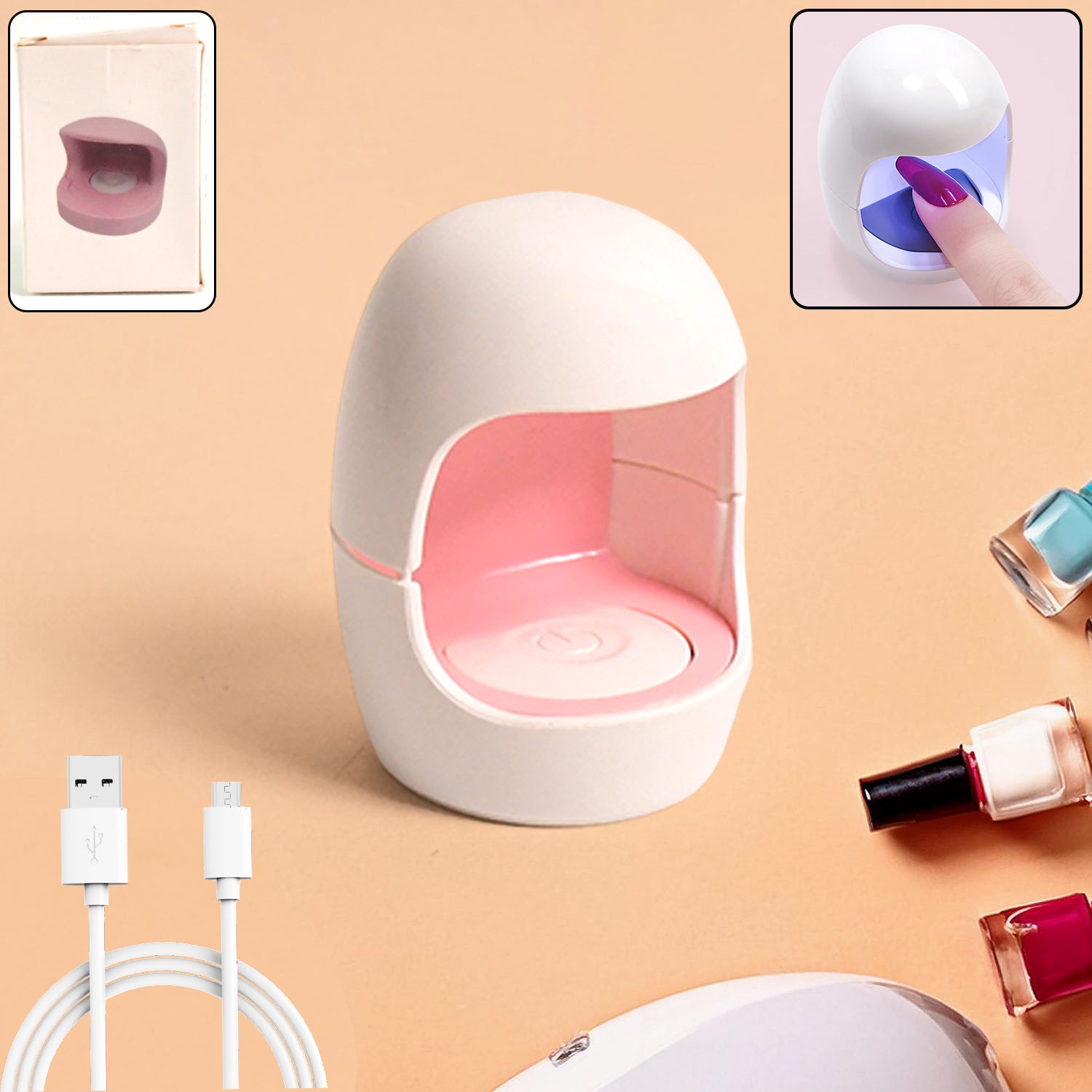 Plug-in LED nail dryer for fast and even gel polish curing