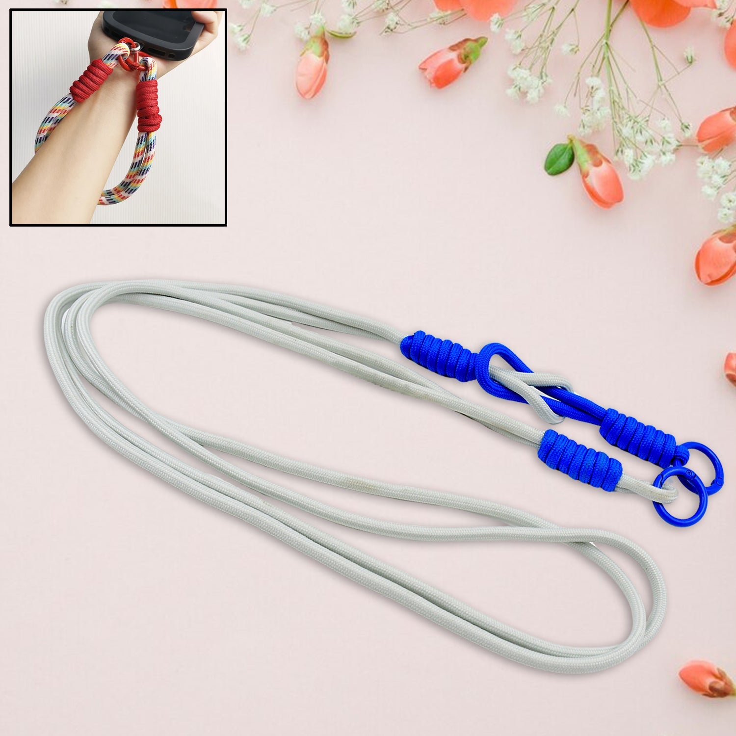Components of the Mobiléon Universal Phone Lanyard, including the adjustable strap and ultra-thin tether patch.