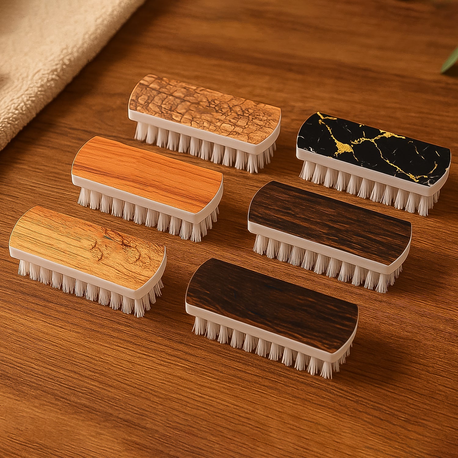 Laundry brush set featuring 6 heavy-duty nylon bristle brushes for tough stain removal