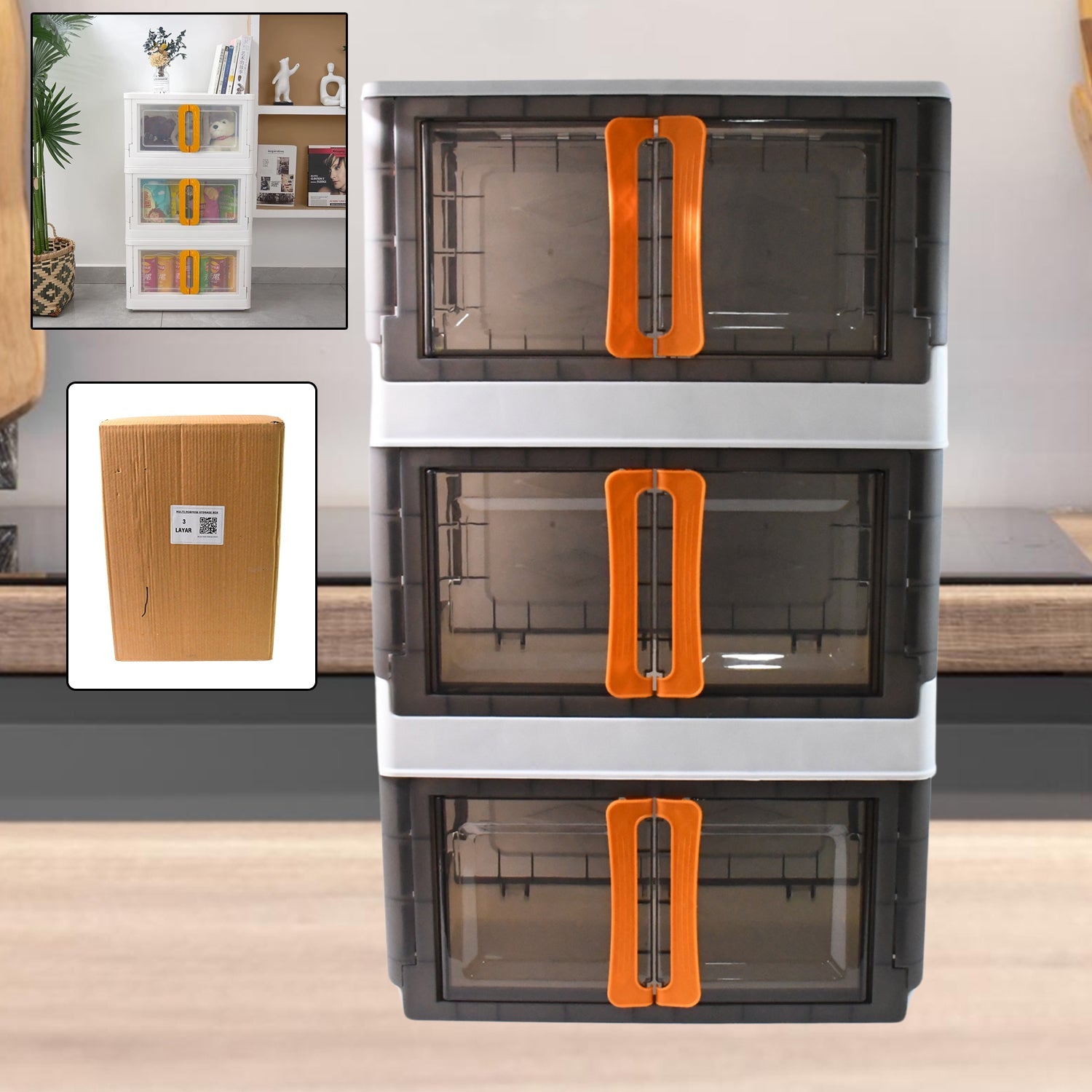 Plastic Folding Wardrobe Organizer with double doors and movable wheels for easy storage access.