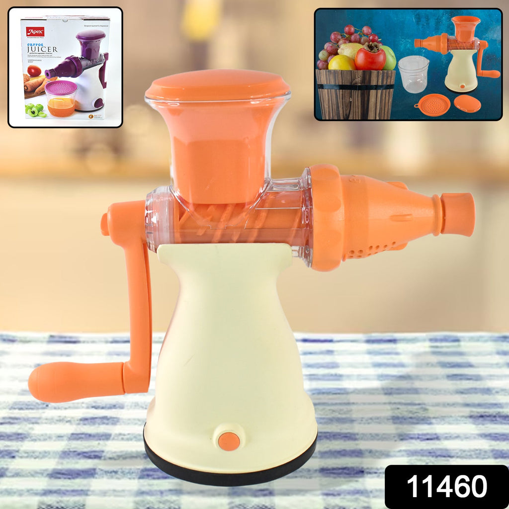 Apex manual juicer designed for vegetables and fruits including carrots and oranges