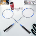 Badminton set with two metal rackets and clear carrying case