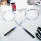 Badminton set with two metal rackets and clear carrying case