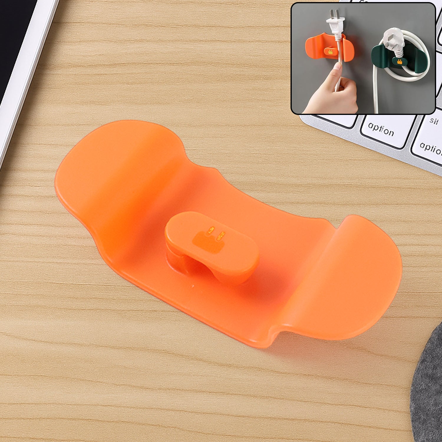 Wall mounted plug holder hook with strong adhesive for cable management