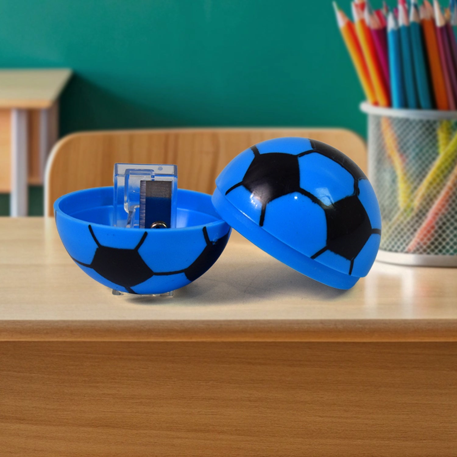 Assortment of brightly coloured pencil sharpeners, great for students and classrooms.