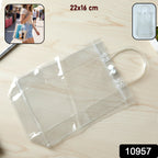 Clear plastic zipper storage pouch included in transparent carry bag collection