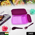 BPA-free lunch box with two inner containers and a matching spoon.