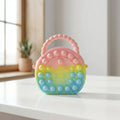 Rainbow round silicone pop it coin purse with zipper and beaded handle