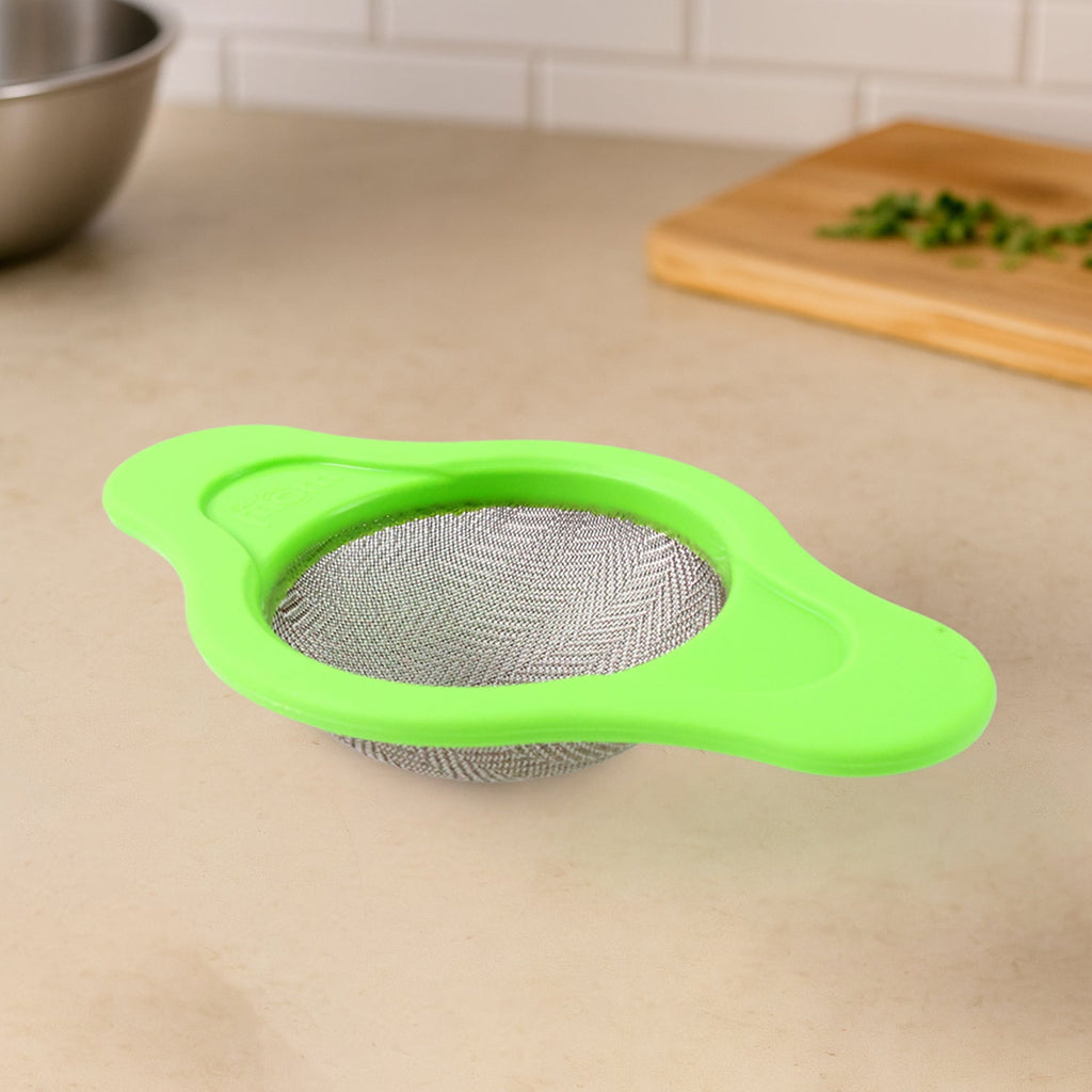Fine mesh kitchen strainer with durable plastic frame