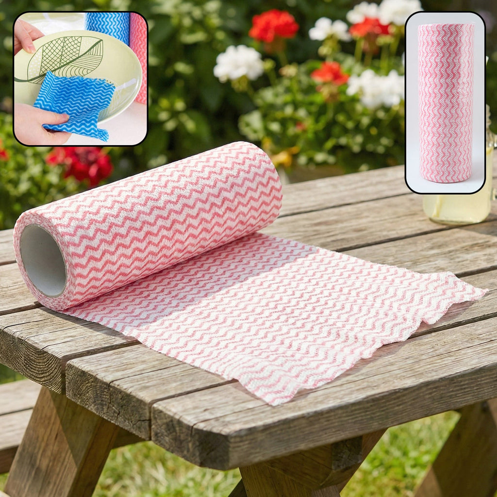 Reusable kitchen cleaning cloth roll on white background