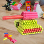A pyramid and other shapes constructed using the 88-piece Bullet Blocks set.