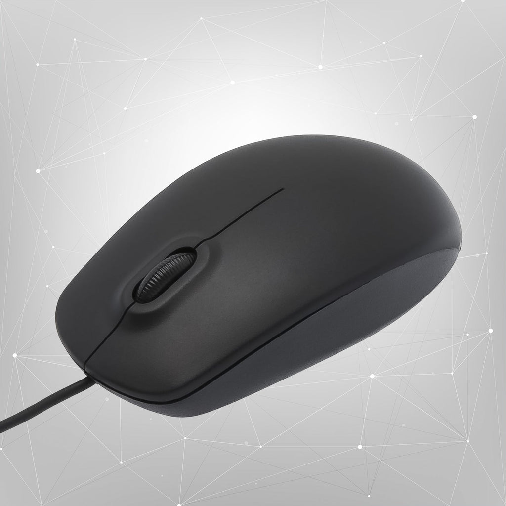 Top-down view of the Compshop M-111 USB Wired Mouse, highlighting its scroll wheel and buttons.