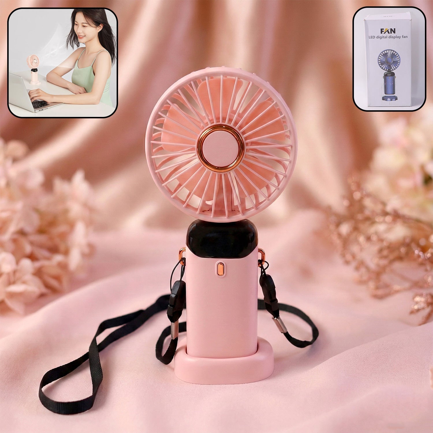 Rechargeable handheld fan with digital battery display for portable cooling