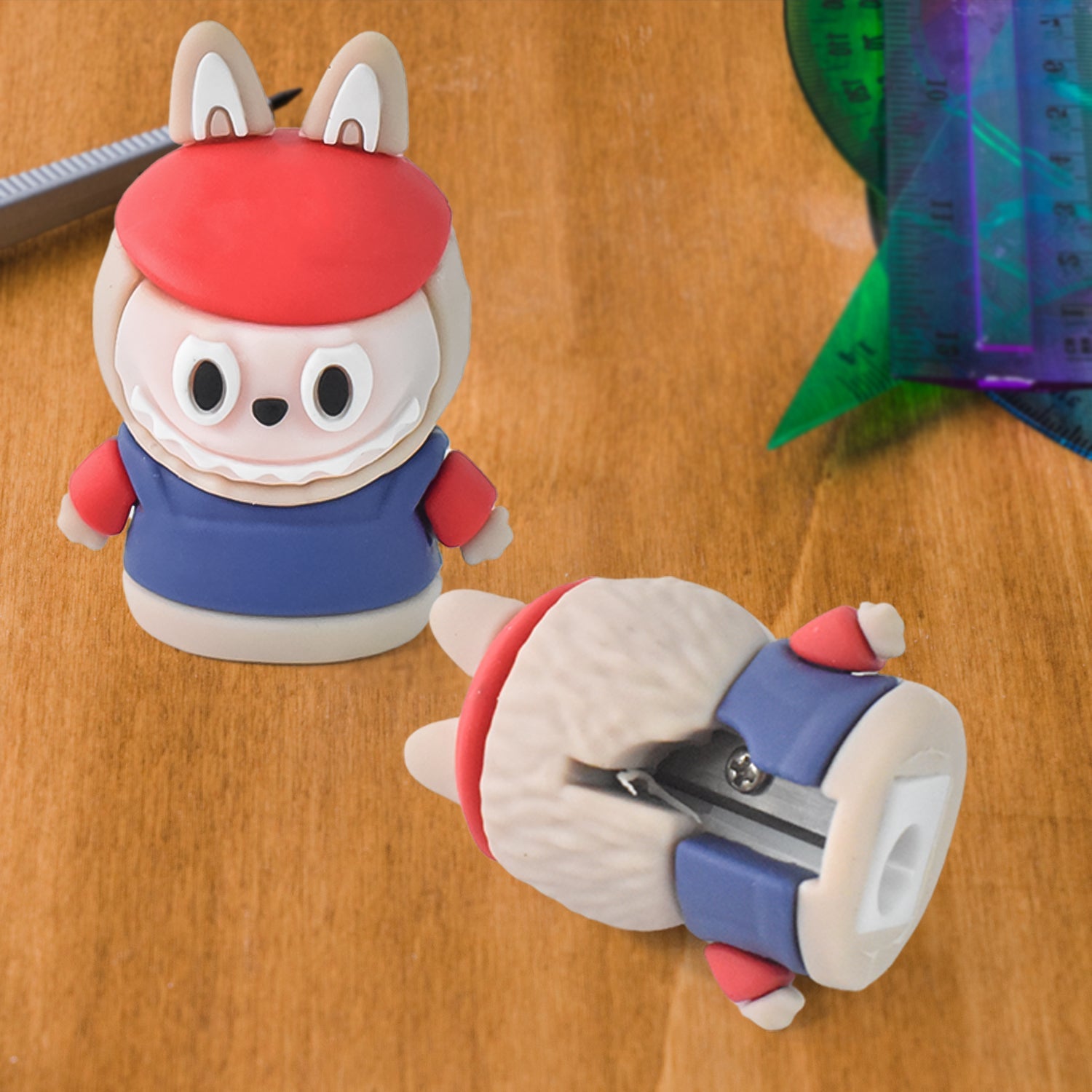 Assorted cartoon pencil sharpeners with dual sharpener and eraser functions