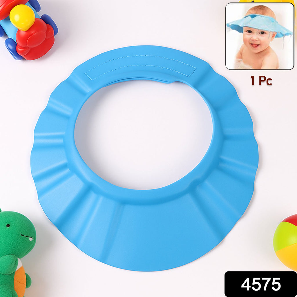 Toddler wearing adjustable baby shower hat during bath time