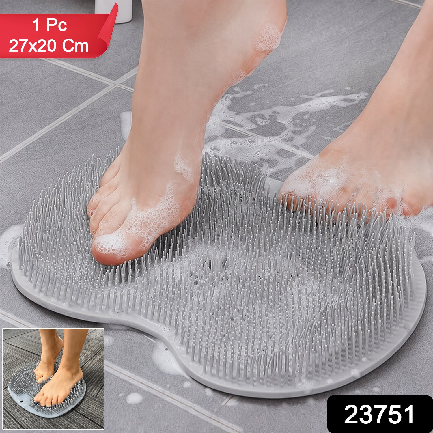 Silicone bathroom foot scrubber mat on shower floor