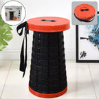 Retractable folding stool in its compact, collapsed form, showcasing its portability.