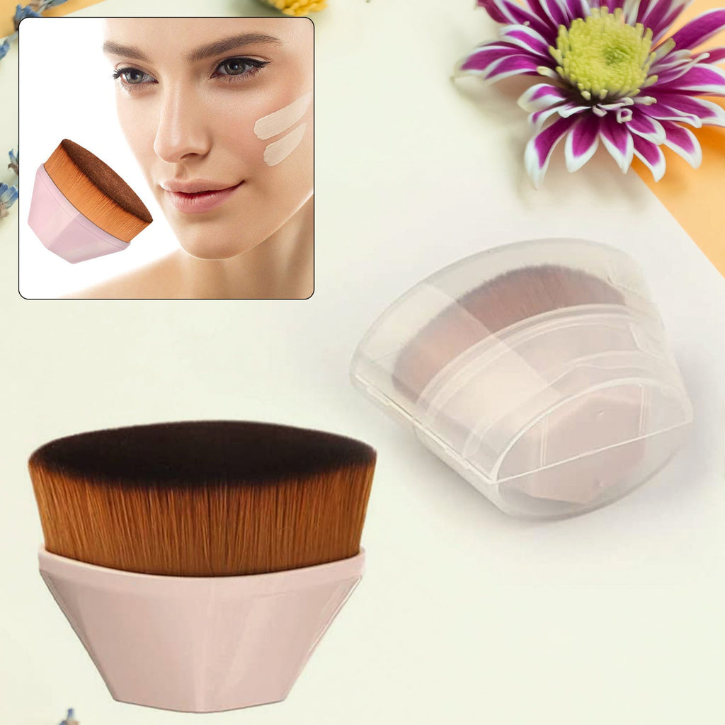 BeautyBare Foundation Makeup Brush with soft bristles and its protective portable case.