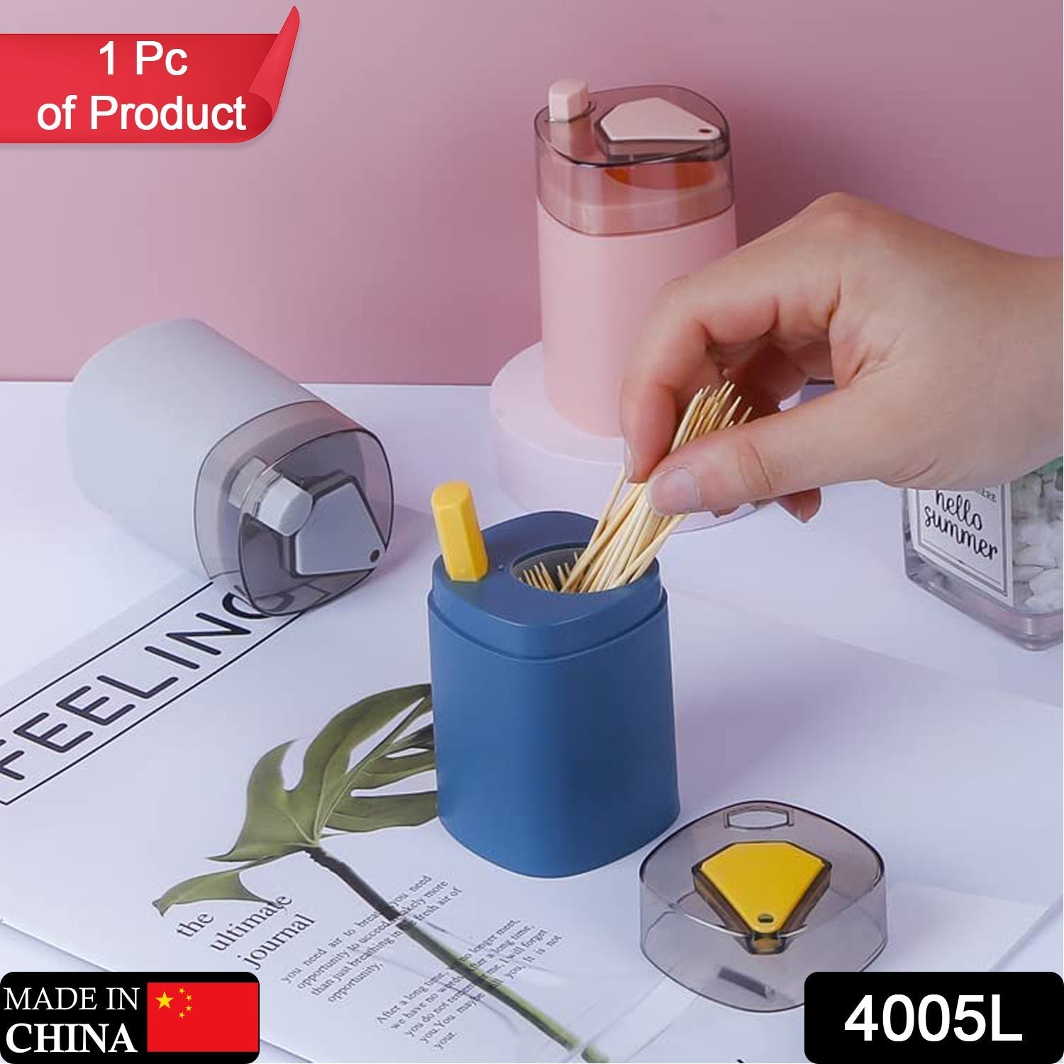 The Tidy Table automatic toothpick holder displaying its hygienic pop-up function.
