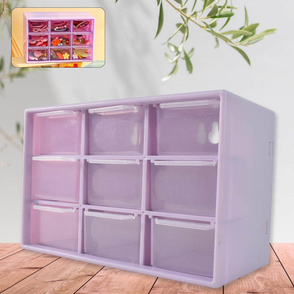 Compact plastic jewellery drawer organizer with 9 transparent compartments