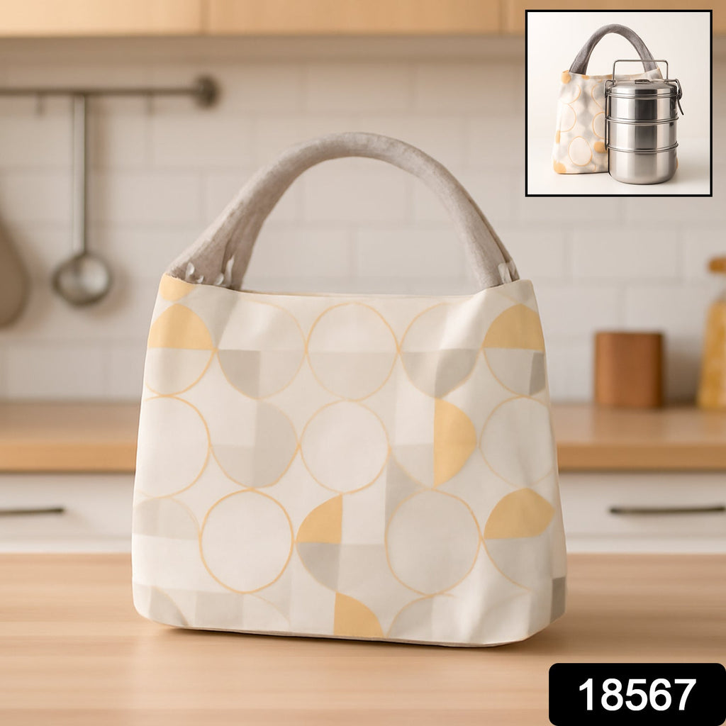 Stylish and portable insulated lunch bag with a comfortable carrying handle.