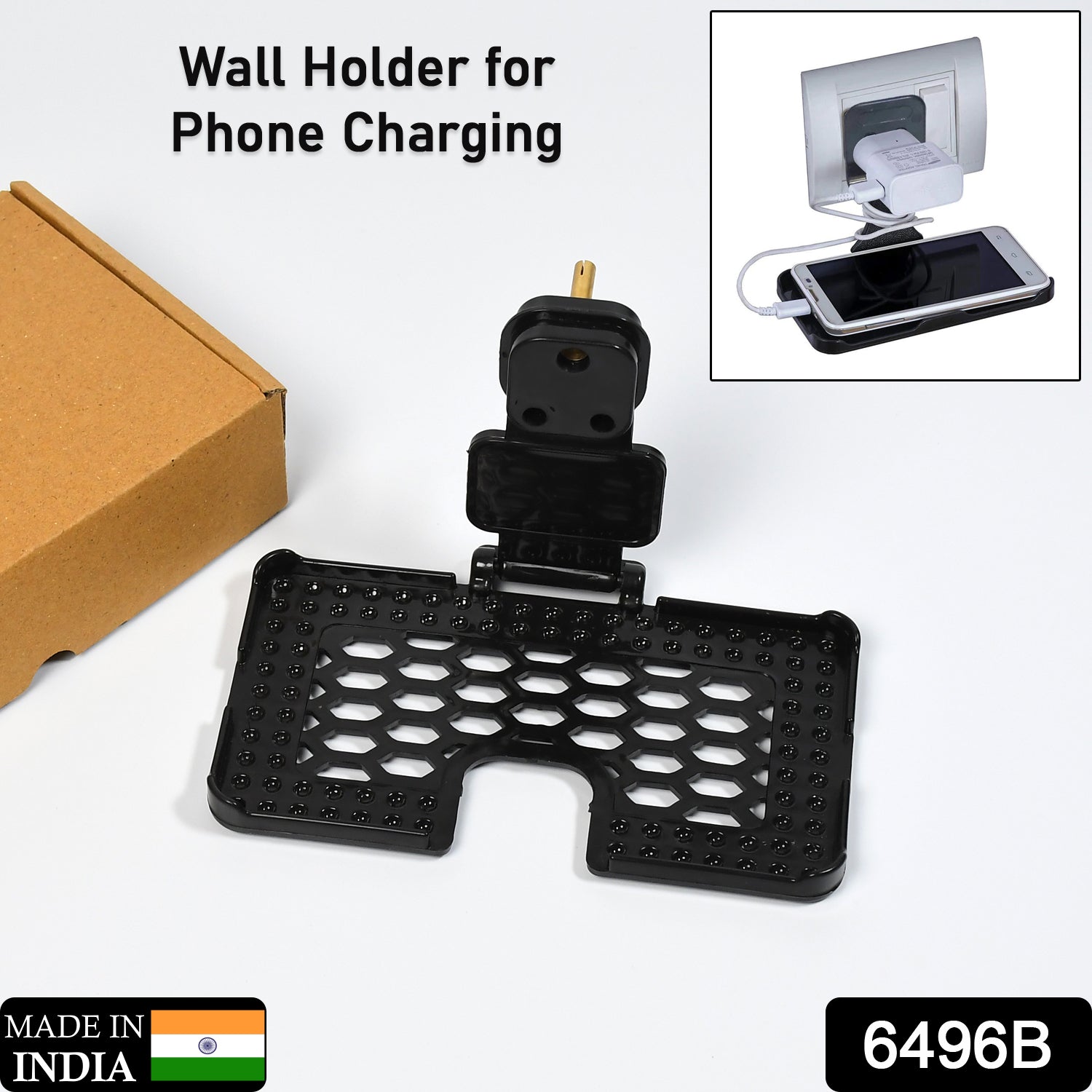 PHOBIA black mobile charging wall holder with a smartphone securely placed.