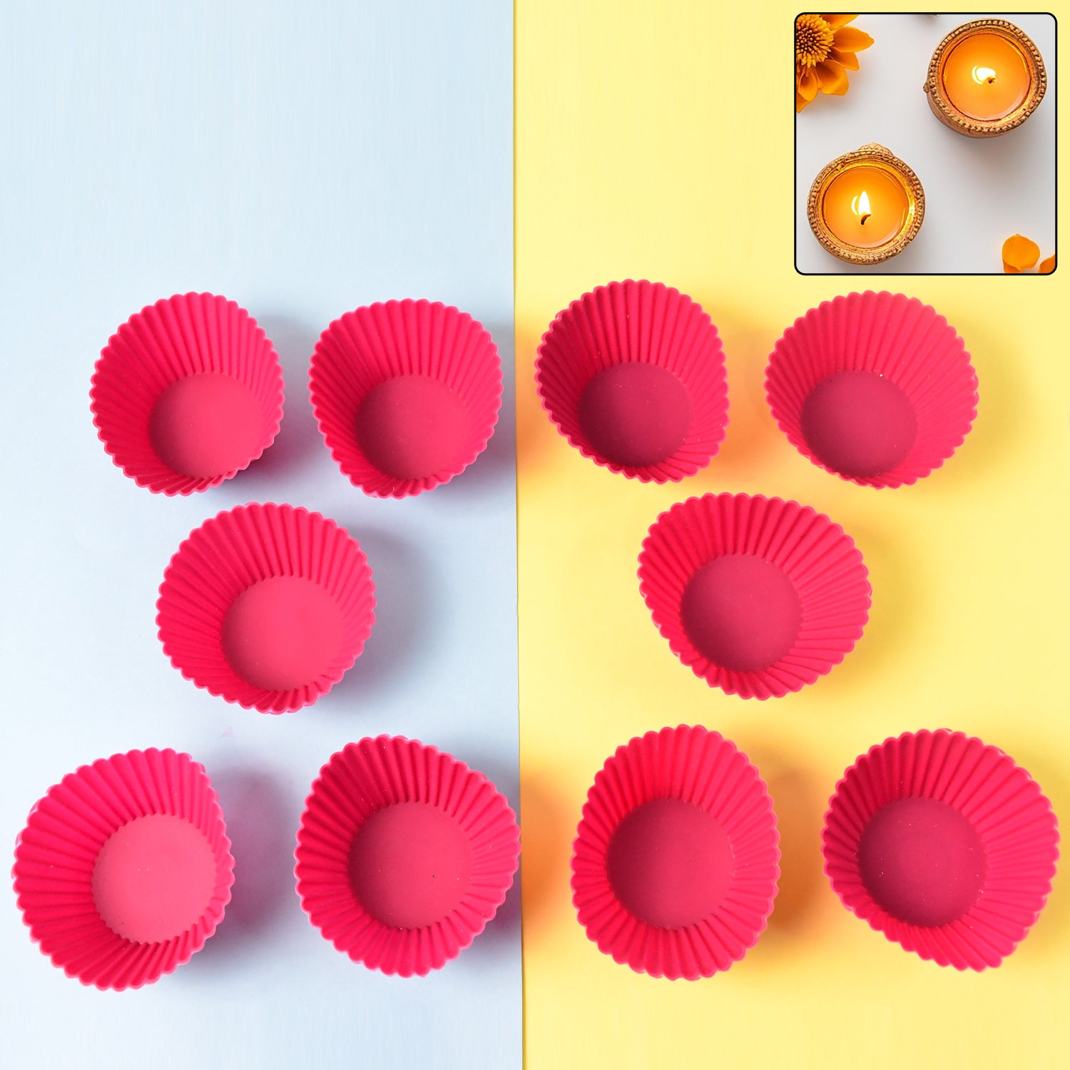 Set of 10 silicone cupcake moulds with flexible design for easy baking
