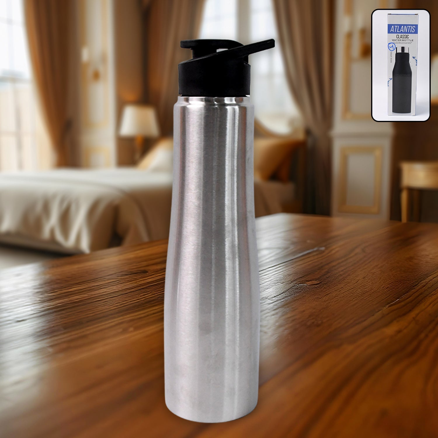Front view of 1000ML stainless steel water bottle with vacuum insulation