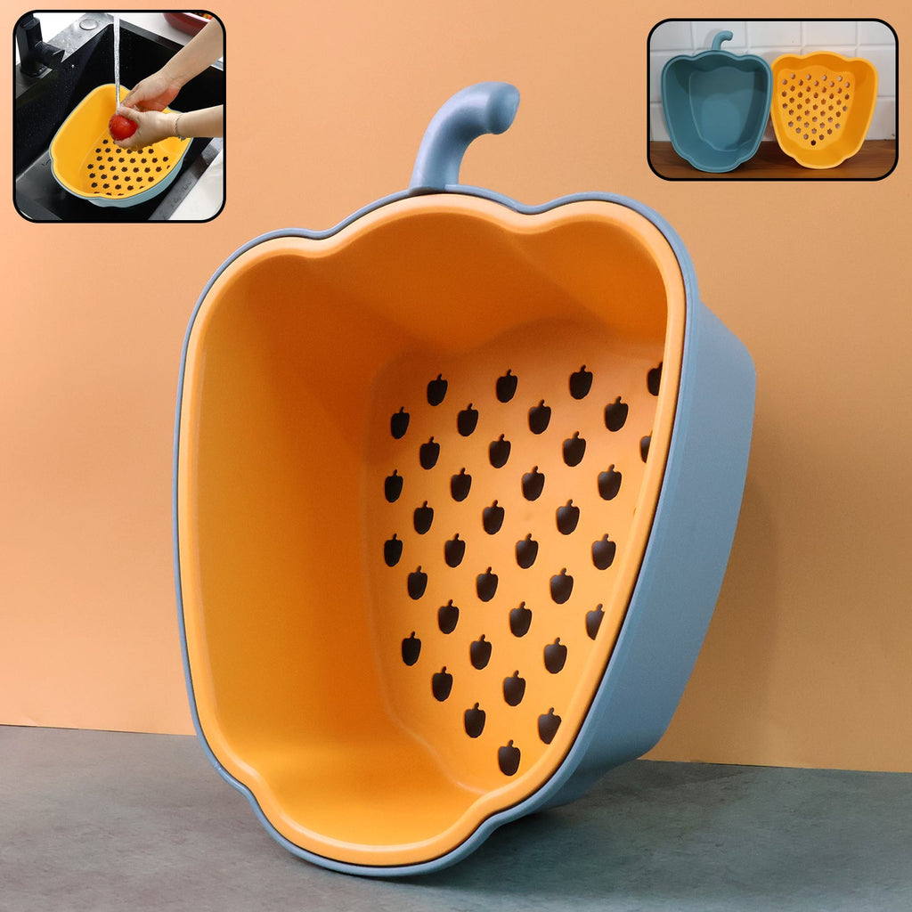 Pepper shape 2-in-1 washing bowl and colander set nested together for kitchen use