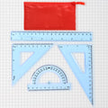 4-piece transparent geometry instrument set with ruler, protractor, and set squares