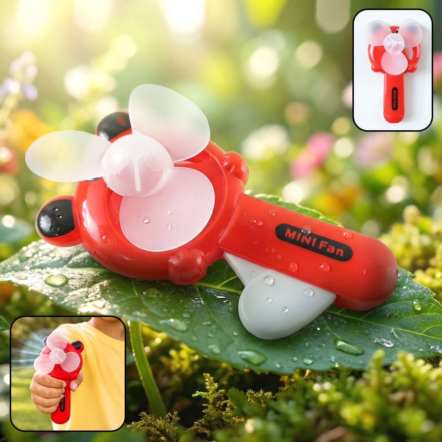 Hand press mini portable fan toy in assorted cartoon designs and mixed colors