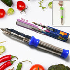 Multipurpose kitchen peeler effortlessly peeling a carrot and a potato.