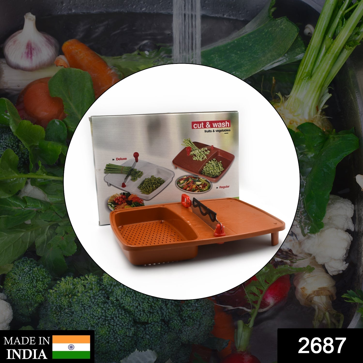 Ergonomic Cut & Wash Box with integrated tray for washing and chopping fresh produce.