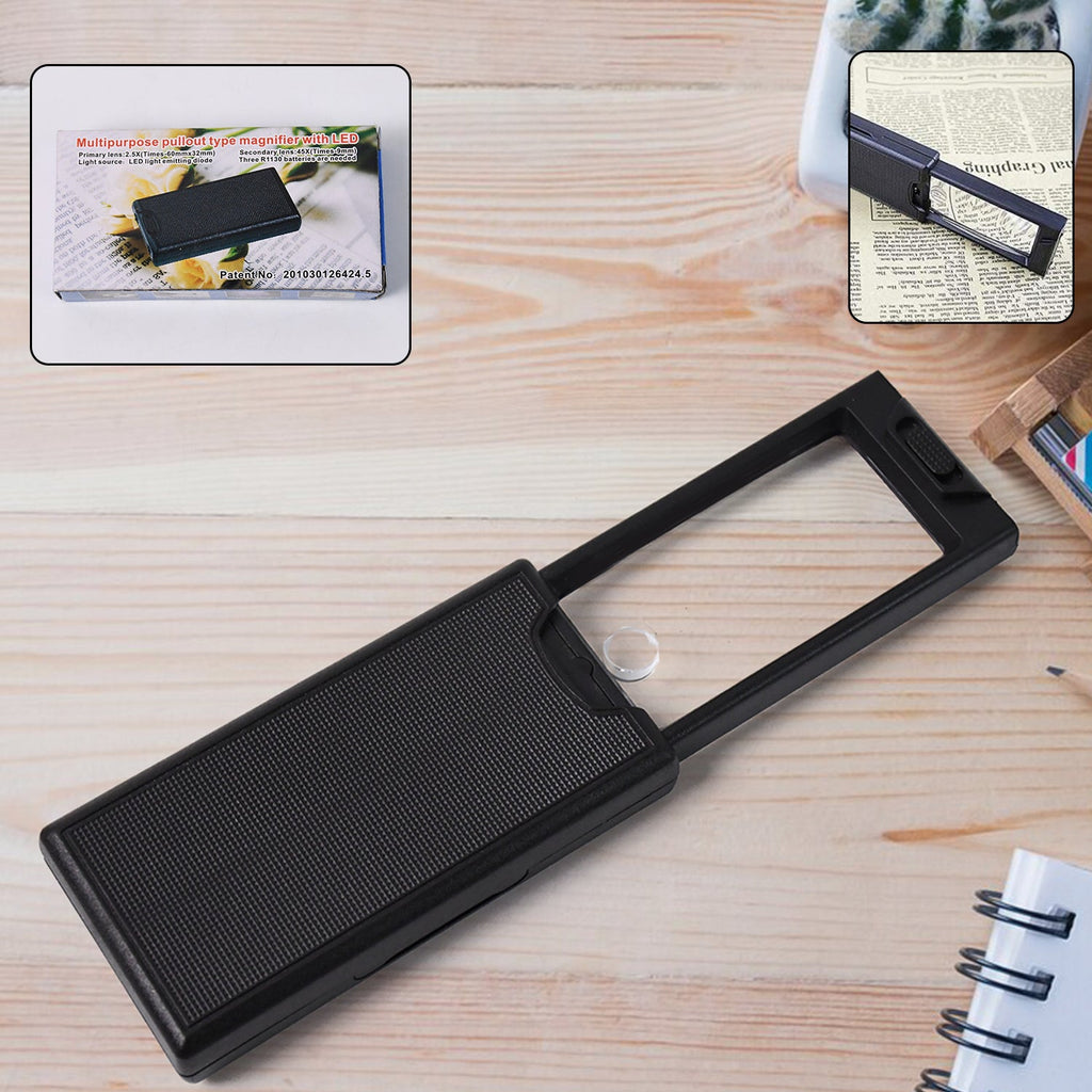 Extendable LED magnifier enhancing reading clarity with LED light