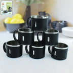 Set of six stainless steel desk mugs with a mirror finish