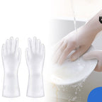 Multipurpose PVC cleaning gloves in a modern kitchen setting.