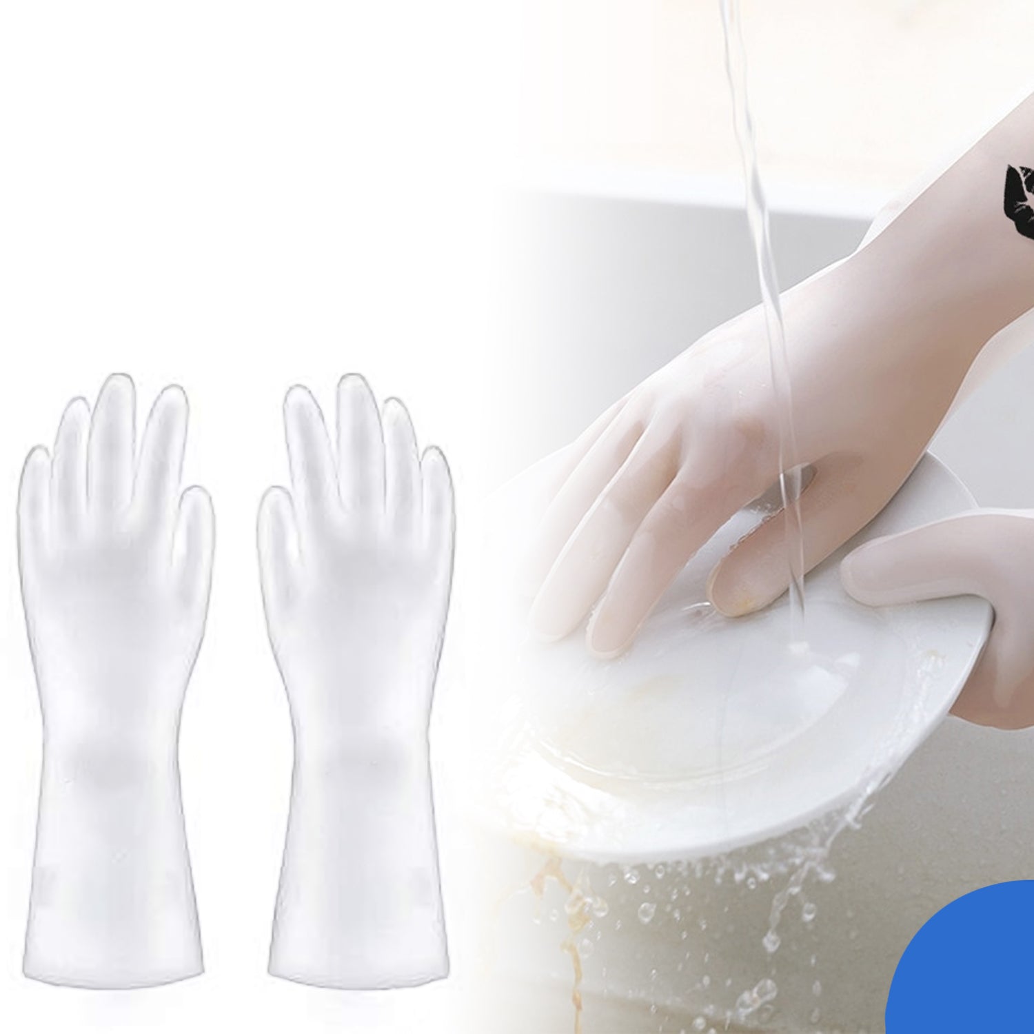 Multipurpose PVC cleaning gloves in a modern kitchen setting.