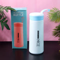 Plastic flask water bottle in blue lid and white body with 400ML capacity