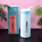 Plastic flask water bottle in blue lid and white body with 400ML capacity