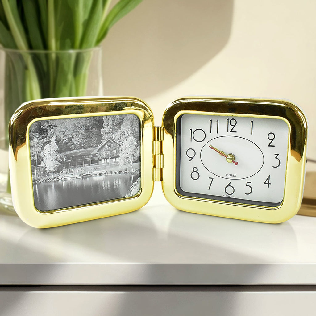 Sleek portable foldable desk clock in closed position