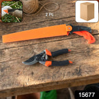 Close-up of folding hand saw included in garden pruning tool combo