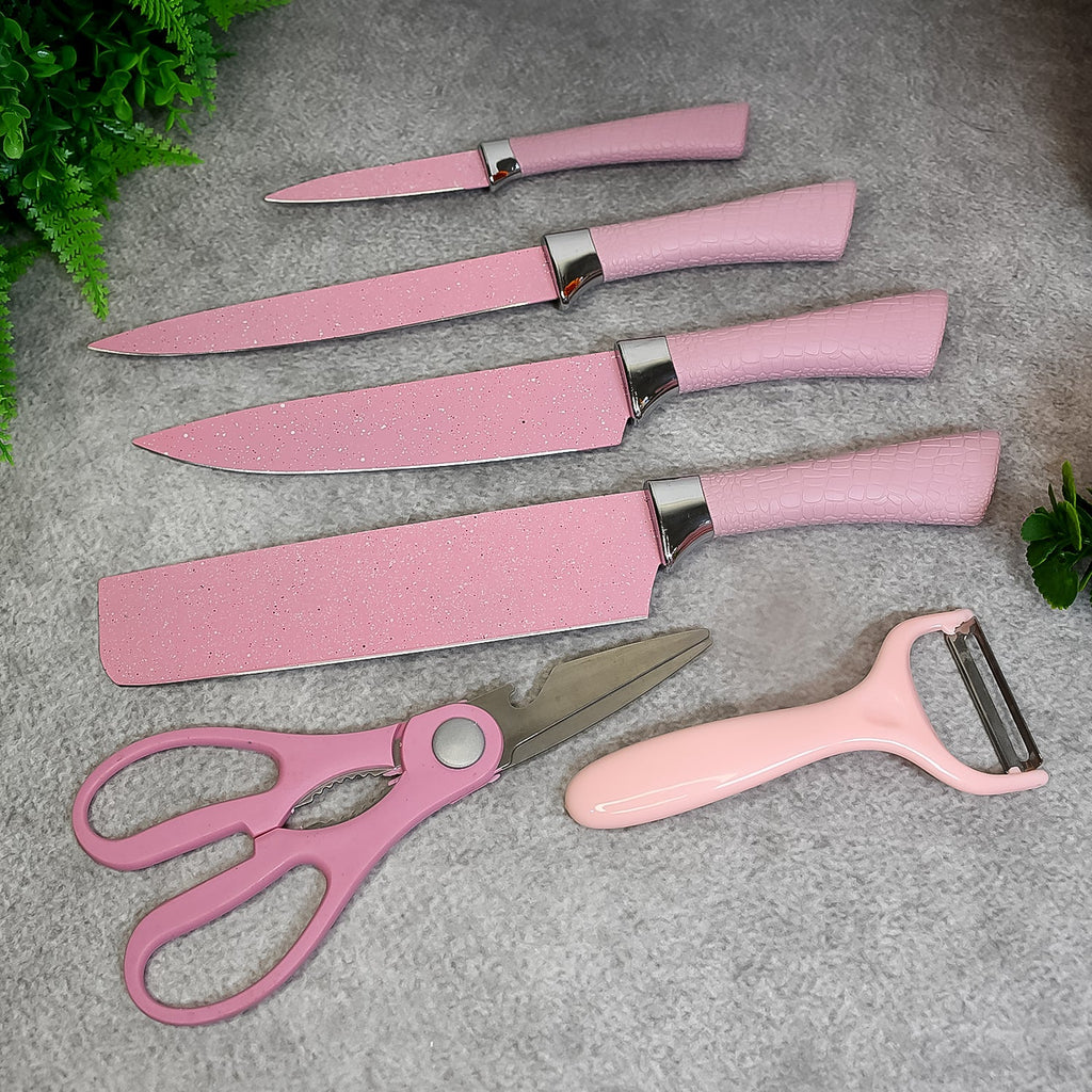 Quickslice 6 Pcs Chef Knife Set with stainless steel blades and ceramic coating.